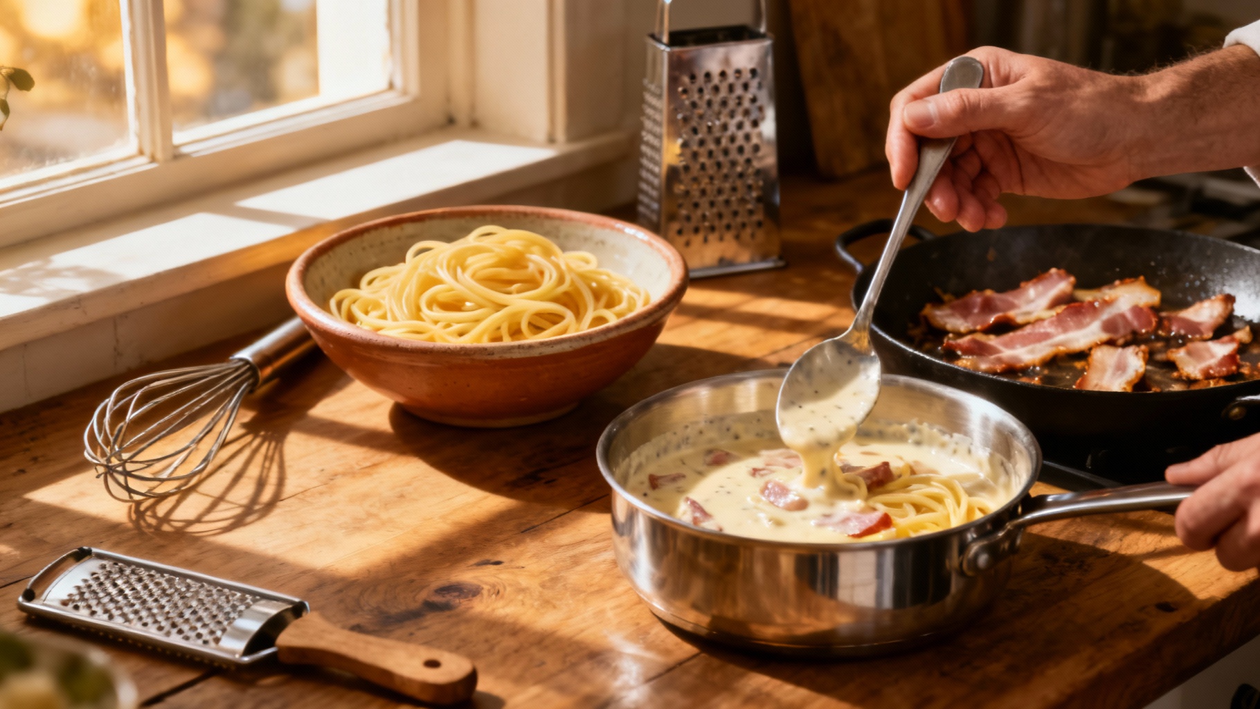 Recette de pâte carbonara à la crème fraîche facile