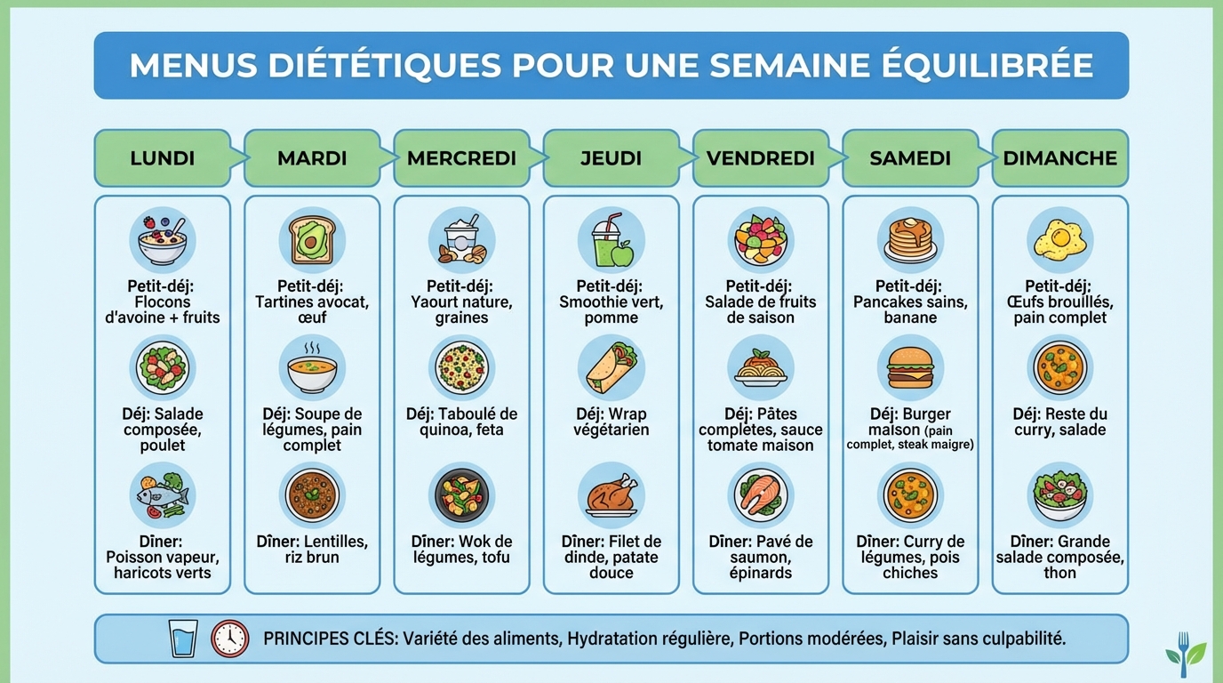 Menus diététiques pour une semaine équilibrée 1 Exemples de menus diététiques pour la semaine